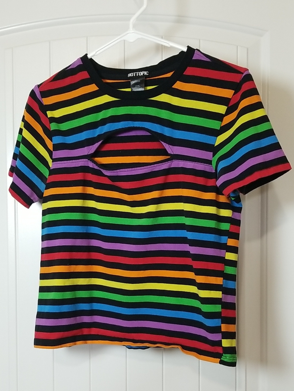 Hot Topic Rainbow Striped Cutout Cotton Tee Size Medium